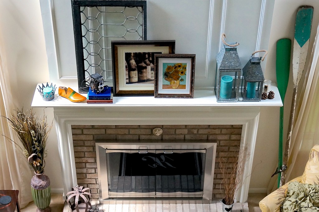 Summertime fireplace decor